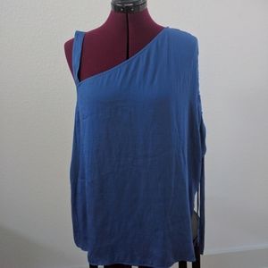 Halston cold shoulder blue top